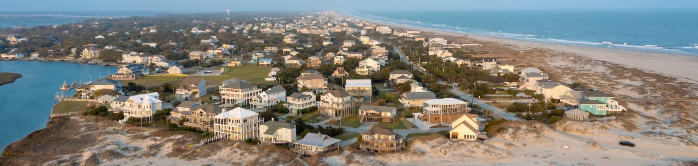 Aerial view of beach homes Emerald Isle, NC